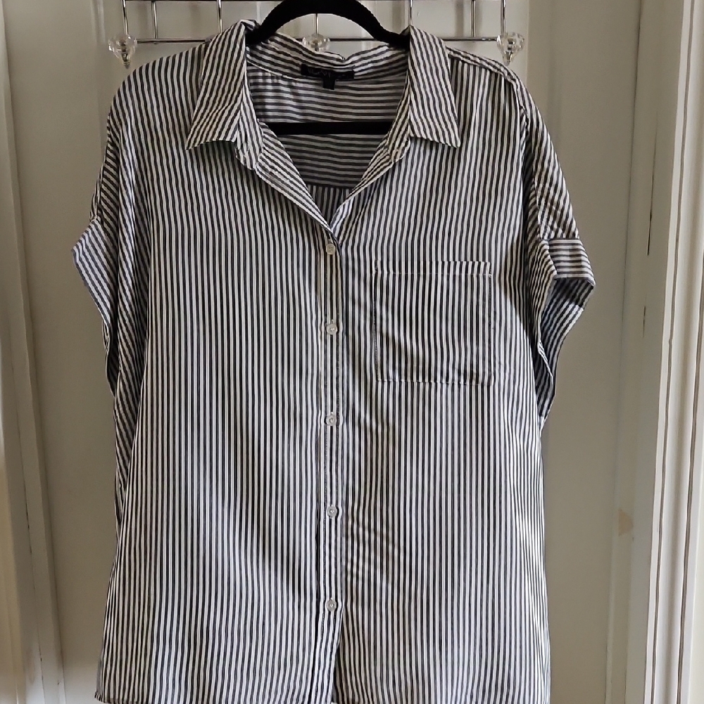 Velvet Heart Navy Blue and White Blouse with Striped Pattern